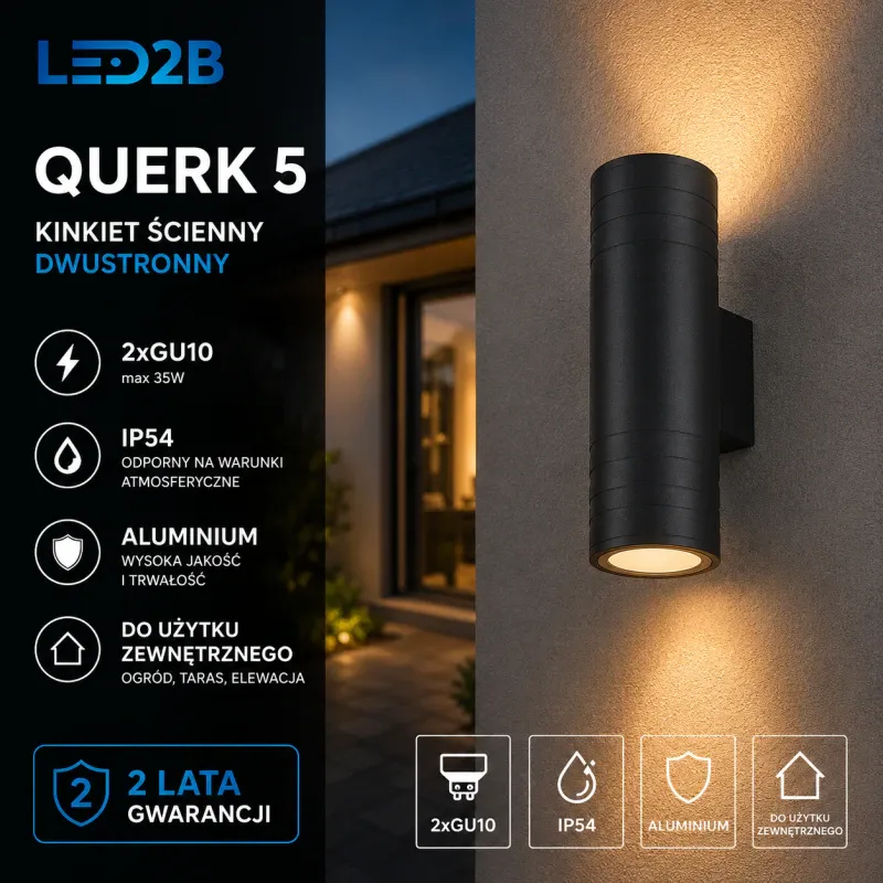 Kinkiet Ścienny Dwustronny Ip54 Querk 5 Czarna Led2B Nie przegap