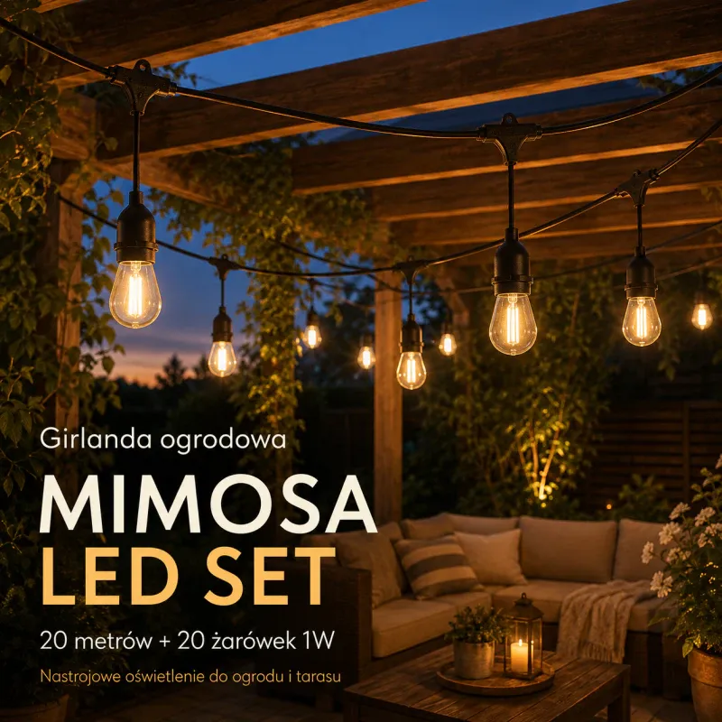 Girlanda do ogrodu Mimosa Led Set 20 Metrów + 20 Żarówek 1W Szybka wysyłka