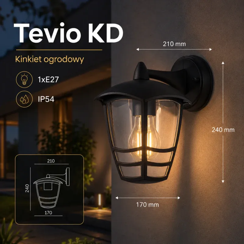 Taniej Kinkiet Ogrodowy Tevio Kd 1Xe27 Ip54 Czarny Led2B