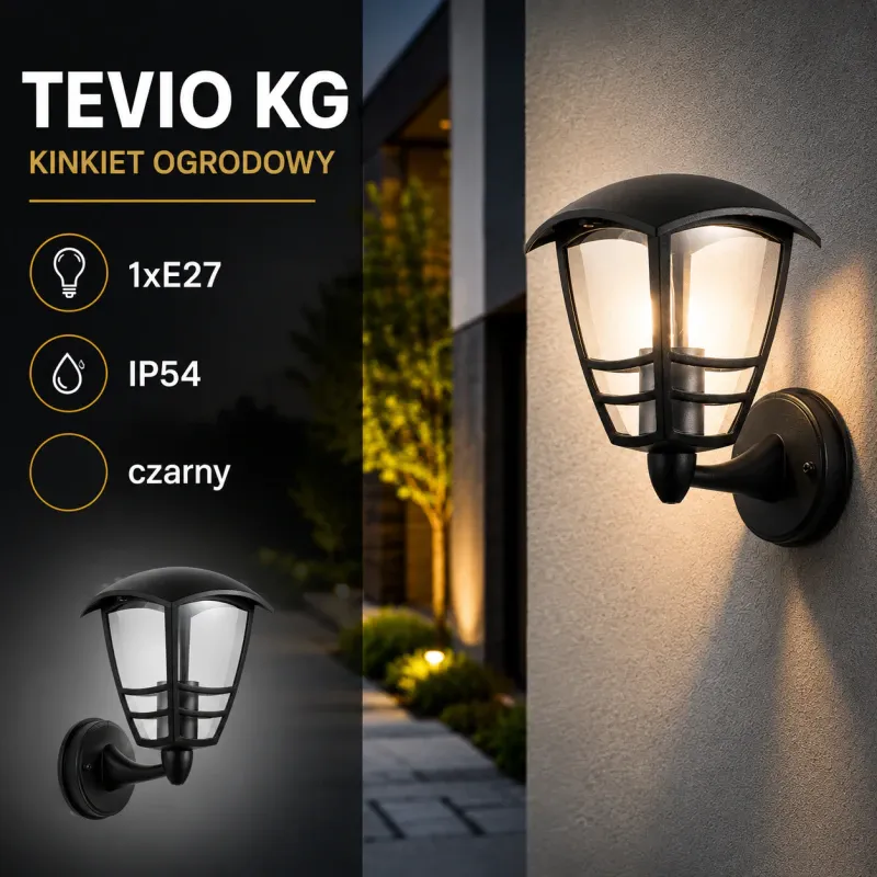 Ostatnie sztuki Kinkiet Ogrodowy Tevio Kg 1Xe27 Ip54 Czarny Led2B