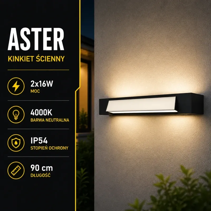 Kinkiet ogrodowy ścienny ASTER IP54 2x16W 90 cm Dostępne od ręki