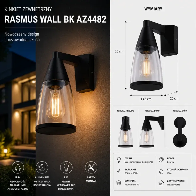 Nowość Kinkiet Zewnętrzny Rasmus Wall Bk Az4482