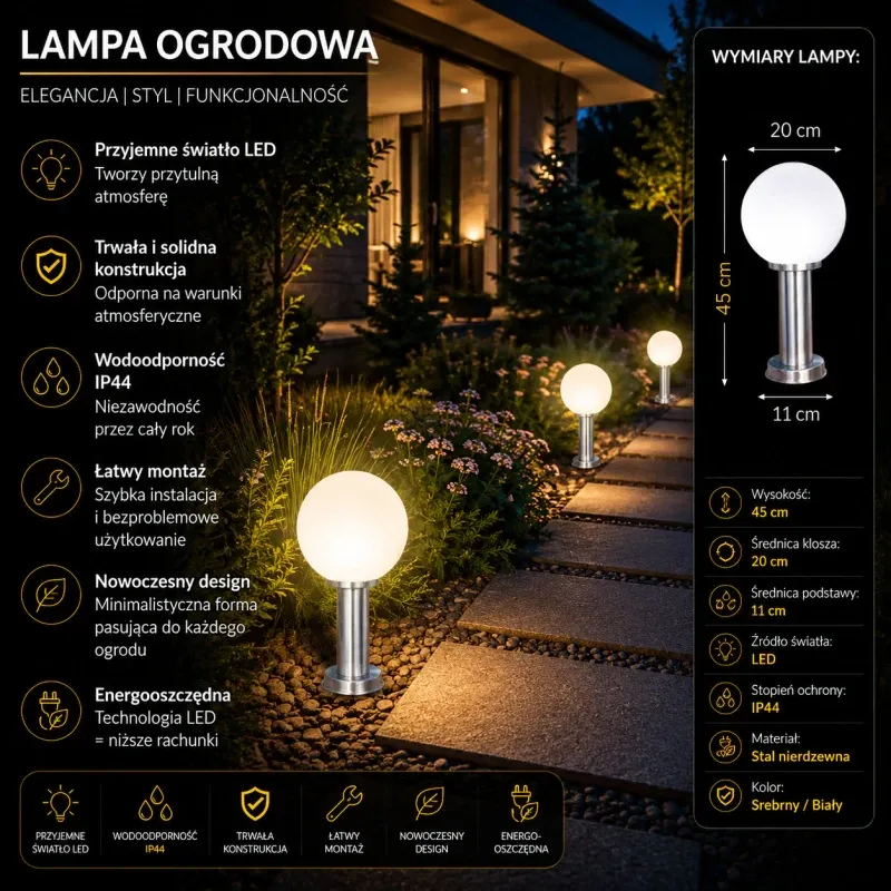 Bezpieczne zakupy Niska Zewnętrzna Lampa Stojąca K-Lp270-450 Z Serii Ana K-Lp270-450