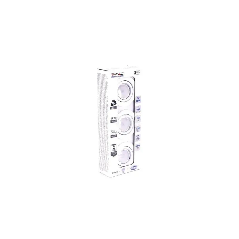 Zestaw Oczek 3X5W Gu10 Białe 6400K Vt-3333 3X400Lm Nie przegap
