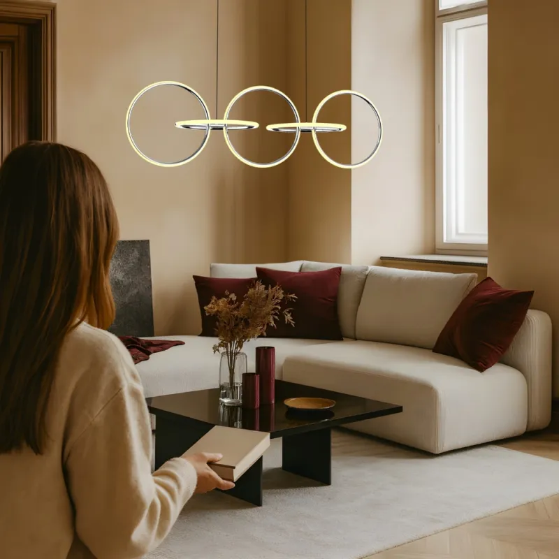 Lampa wisząca KOS nowoczesna – srebrne okręgi LED 4000K- minimalistyczna lampa nad stół Ostatnia szansa