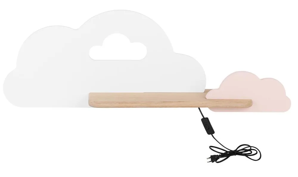 Kinkiet Cloud do pokoju dziecięcego z półką LED zintegrowany biało-różowy Nie przegap
