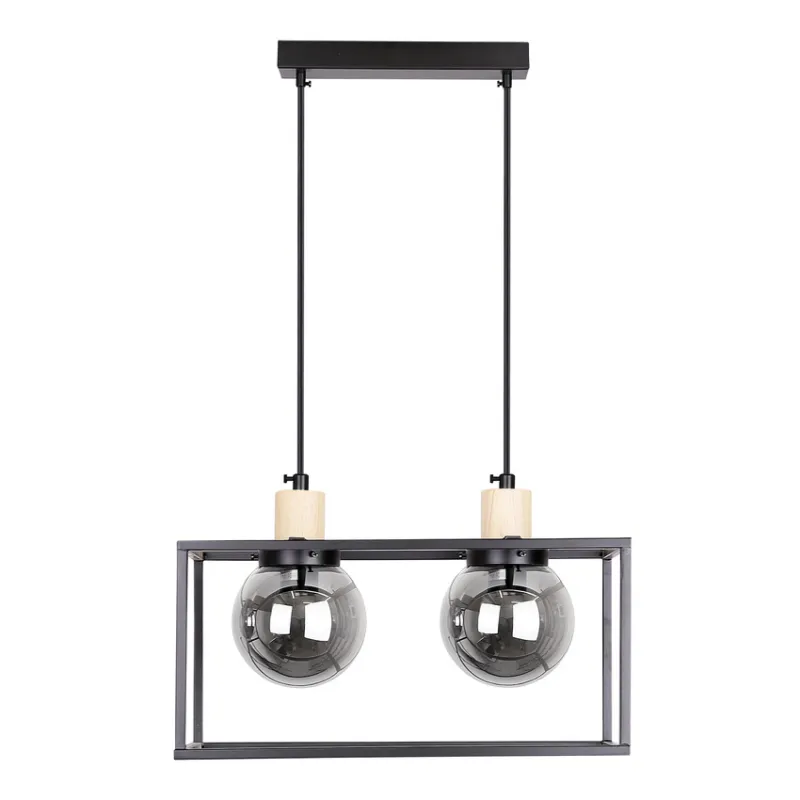 Lampa wisząca Retro 2 czarna loftowa podwójna szklane kule dymione 2xE27 Dostępne od ręki