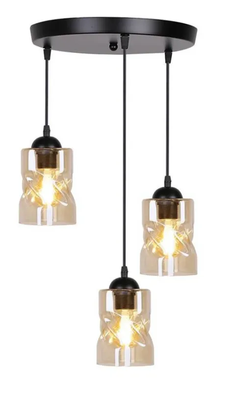 Hit cenowy Lampa wisząca Felis szklana potrójna czarna bursztynowa do jadalni 3xE27