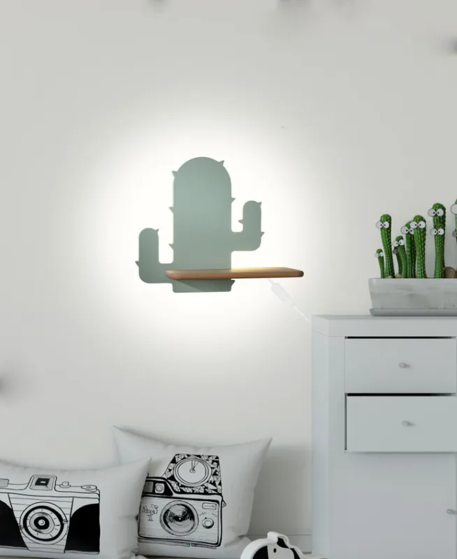 Nowy Kinkiet Cactus do pokoju dziecięcego z półką LED z włącznikiem