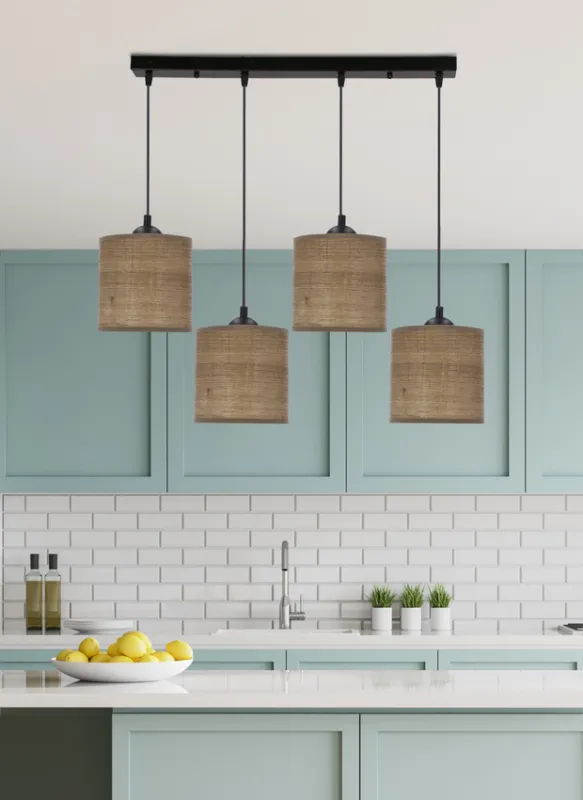 Obniżka ceny Lampa wisząca z abażurami Legno rattanowy orzechowy 4-płomienna nad stół