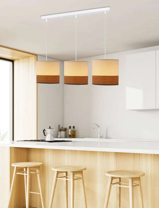 Cena promocyjna Bianco lampa wisząca biały 3x40w e27 abażur biały+orzechowy 33-17550