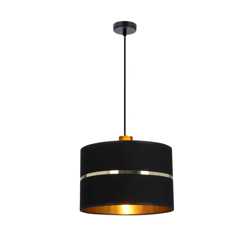 Zamów teraz Lampa wisząca z abażurem Assam czarna ze złotym pasem nowoczesna do salonu