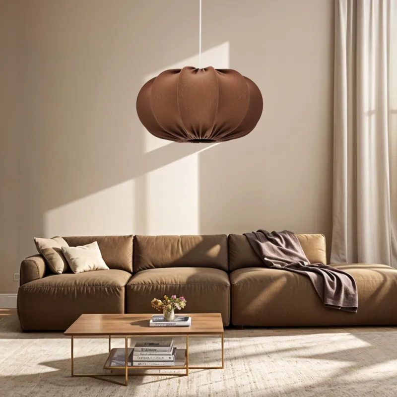 Ostatnia szansa Lampa wisząca CAFEE‘ skandynawska z abażurem brązowym mokka 52 cm - minimalistyczne oświetlenie sufitowe w stylu japandi E27