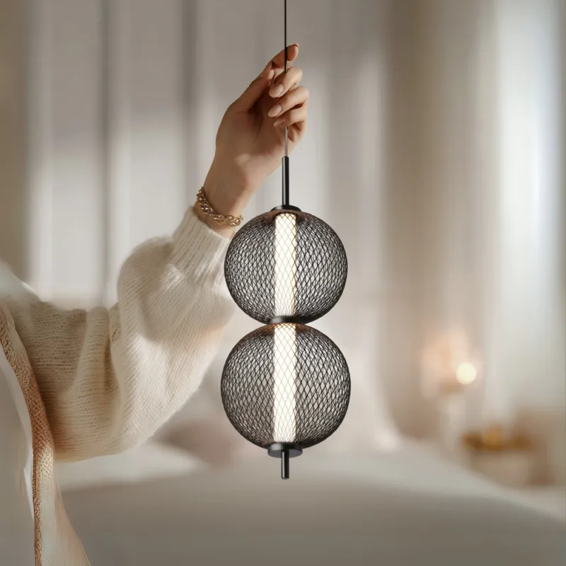 Lampa wisząca druciana PUMA z kloszami kulami 14 x 38 cm – designerskie oświetlenie salonu LED 3000K Popularny