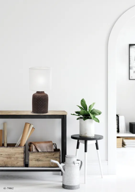 Wyprzedaż Lampka nocna Iner brązowa ceramiczna z abażurem klasyczna E14
