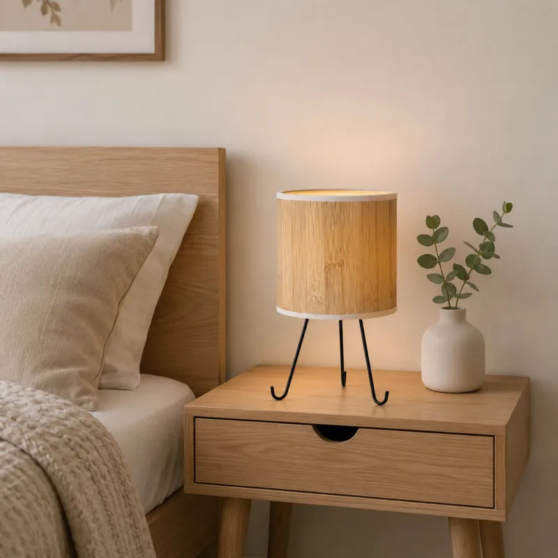 Lampka nocna Adora metalowa z abażurem imitacja drewna ciemna E14 Hit cenowy