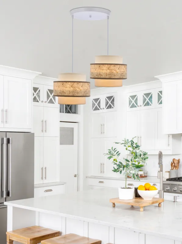 Calmi lampa wisząca biały talerz 2x40w e27 abażur biały+beżowy Szybka wysyłka