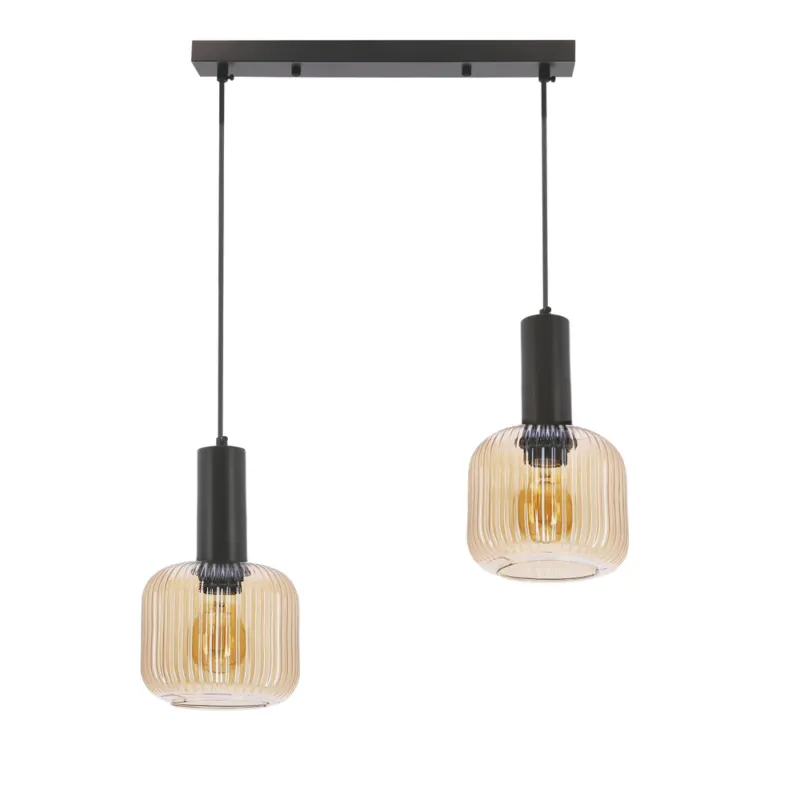 Lampa wisząca Linox podwójna szklane klosze bursztynowe do salonu E27 Popularny