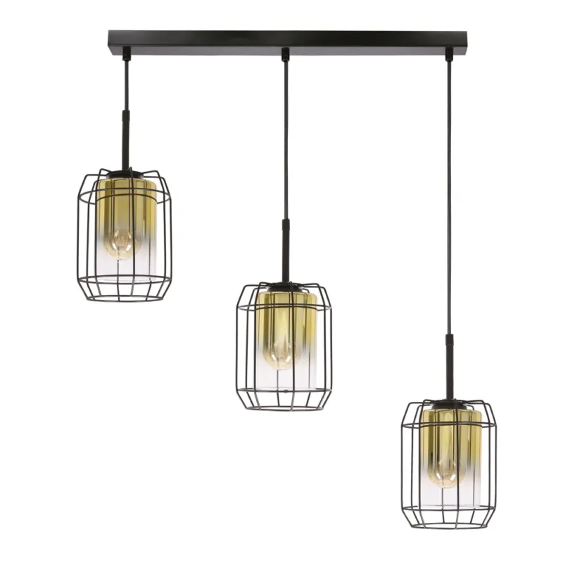 Wyjątkowa oferta Lampa wisząca Jonera potrójna z kloszem szklanym złotym do salonu E27