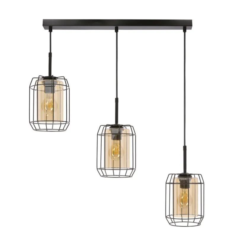 Hit sprzedaży Lampa wisząca Jonera potrójna z kloszem bursztynowym do salonu E27