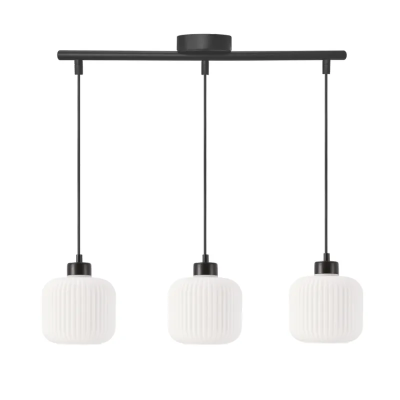 Lampa wisząca Estilo nad wyspę kuchenną potrójna na belce szklane białe klosze do jadalni E27 Rabat
