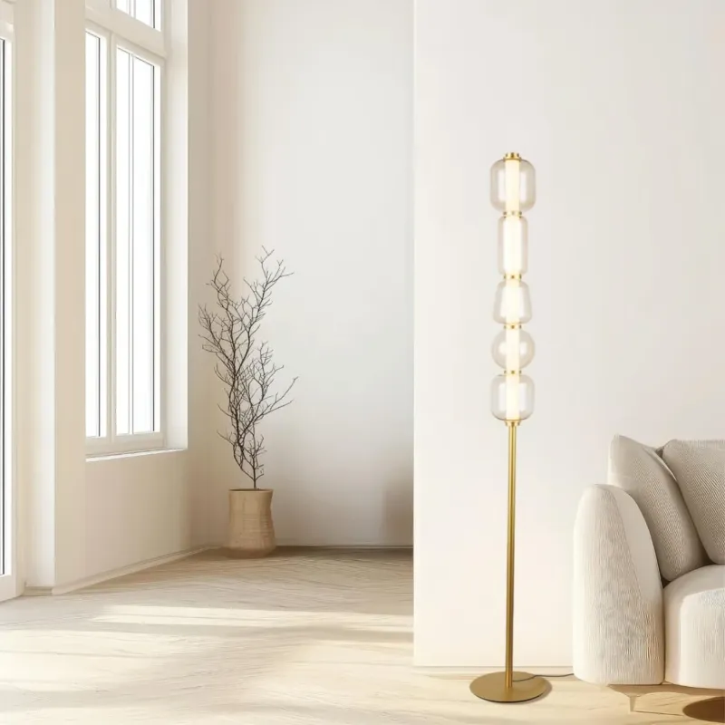 Dodaj do koszyka FLOOR LED LIGHT stylowa lampa stojaca w odcieniu szampanskim metal-szko 23063 Zambelis