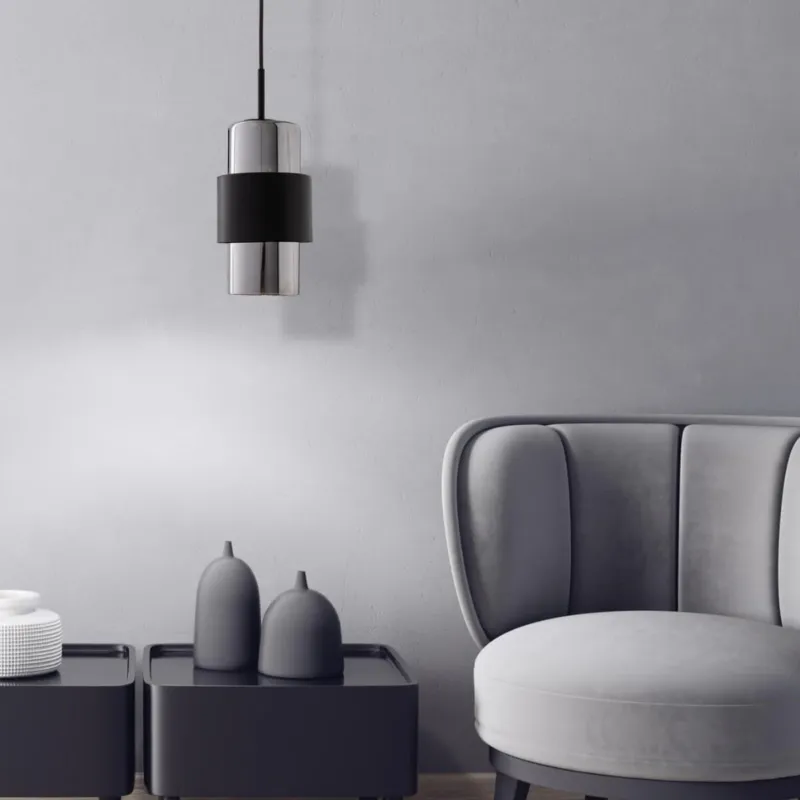 Bezpieczne zakupy Lampa wiszaca CLASS elegancki zwis sufitowy czarny mat z chromem 22002 Zambelis