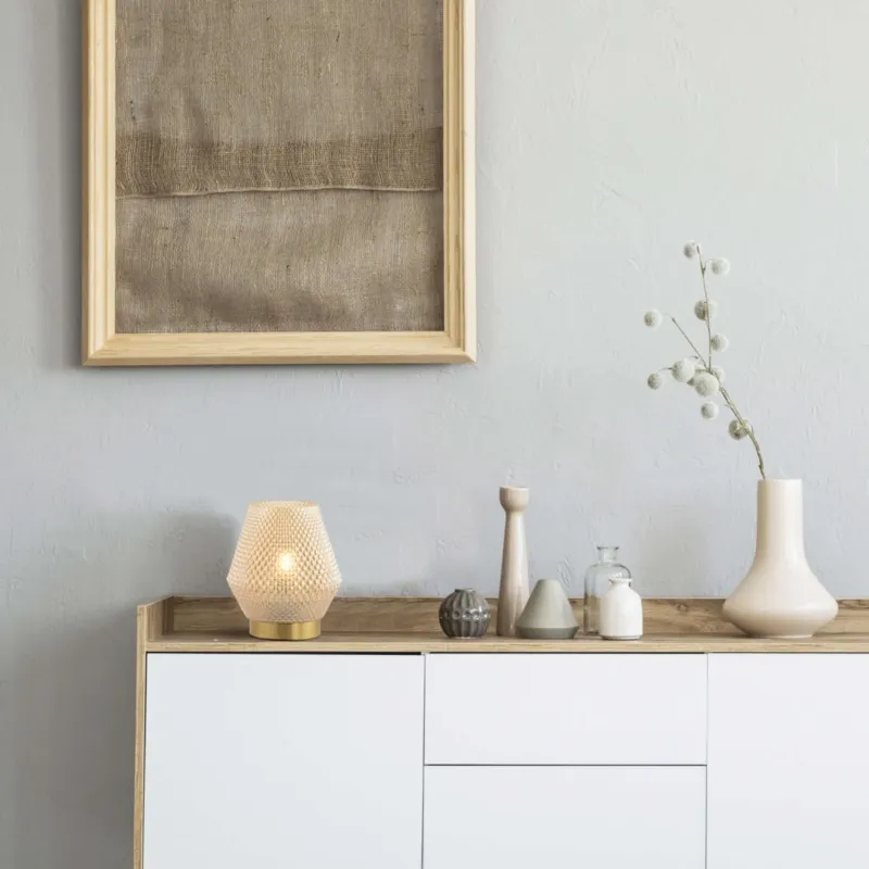 Tani Lampa stoowa TRANSPARENT BRASS nowoczesna lampka biurkowa ze szka i mosiadzu 20251 Zambelis