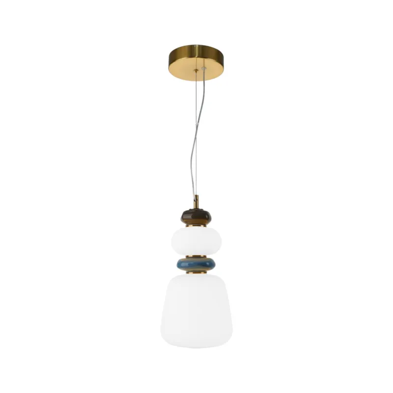 Cena promocyjna Lampa wisząca złota ceramiczna z mlecznym kloszem PND-94981V-3C-GD z serii Evans - Lampy Italux