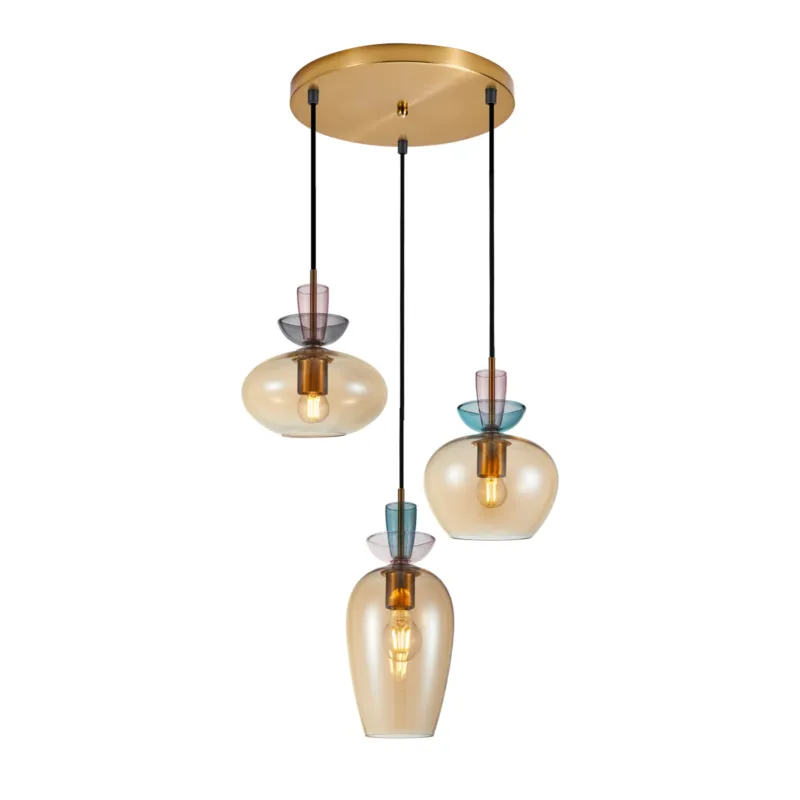 Lampa wisząca szklana 3-punktowa złota 45cm PND-31882-3A-GD-AMB z serii Fanda - Lampy Italux Cena promocyjna