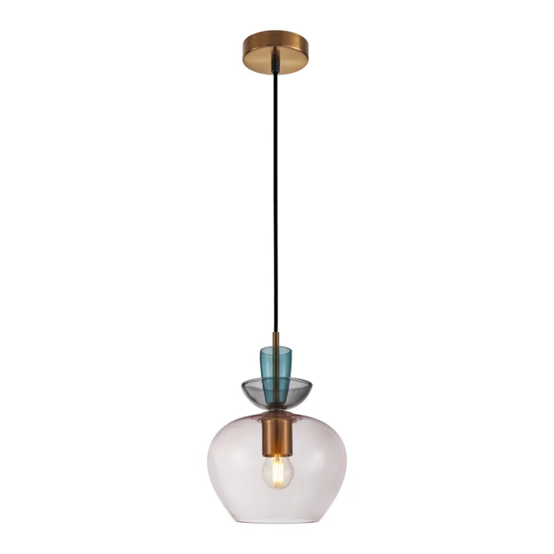 Lampa wisząca szklana wielokolorowa złota PND-31882-1-GD-PK z serii Fanda - Lampy Italux Super okazja
