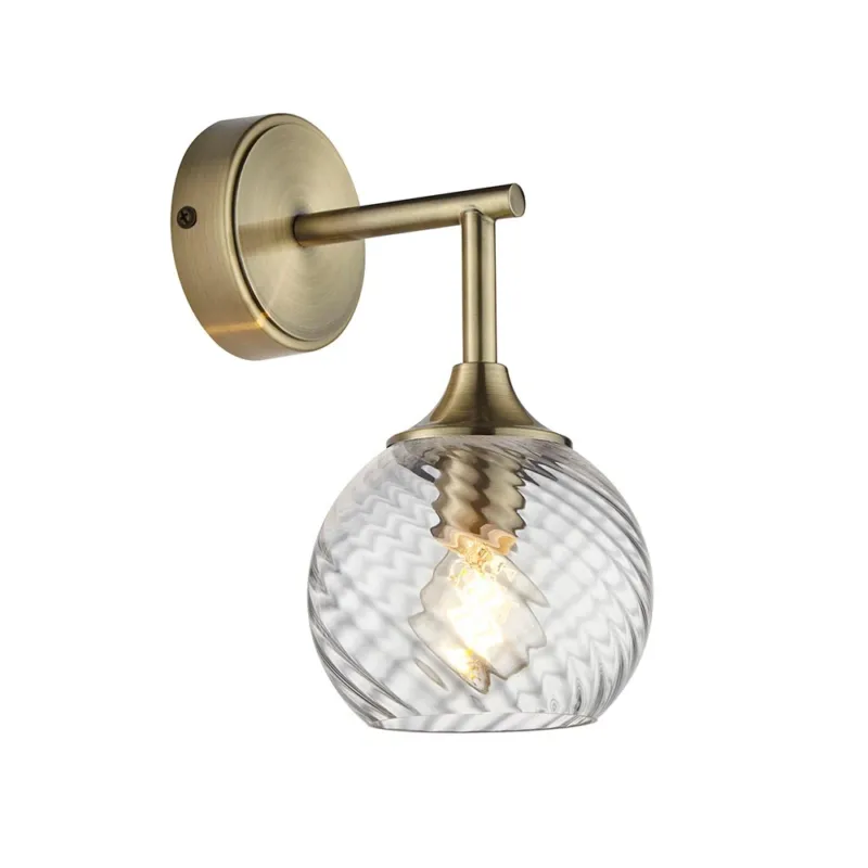 Kinkiet mosiężny z karbowanym szklanym kloszem 103173 z serii Allegra - Endon Lighting Ostatnie sztuki