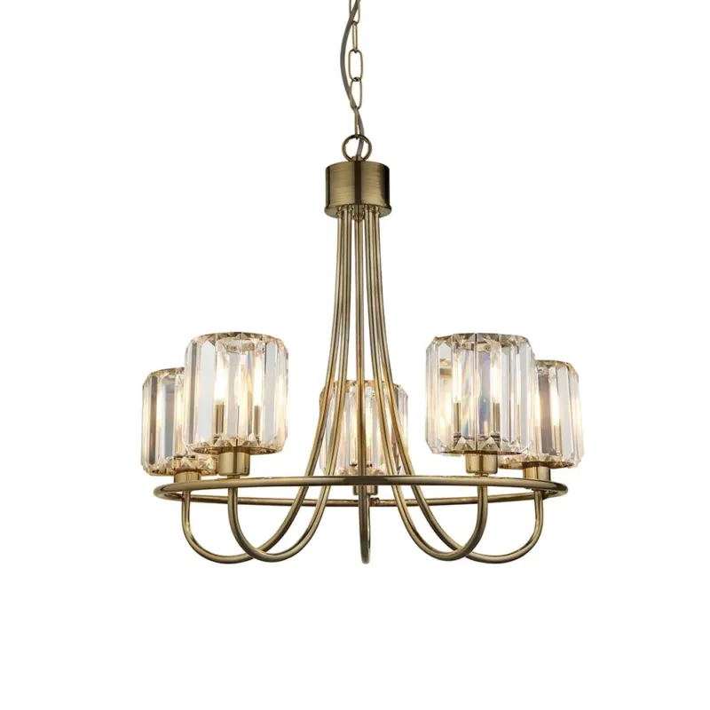 Lampa wisząca mosiężna 5-punktowa ze szklanymi kloszami 107802 z serii Berenice - Endon Lighting Tylko do końca tygodnia