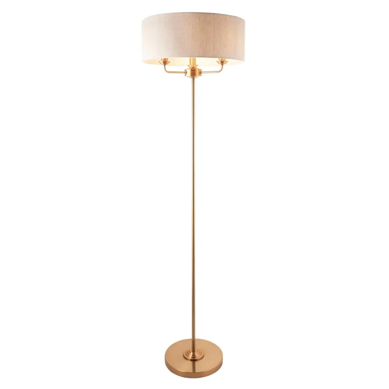 Zamów teraz Lampa podłogowa mosiężna 3-punktowa z abażurem 110724 z serii Highclere - Endon Lighting