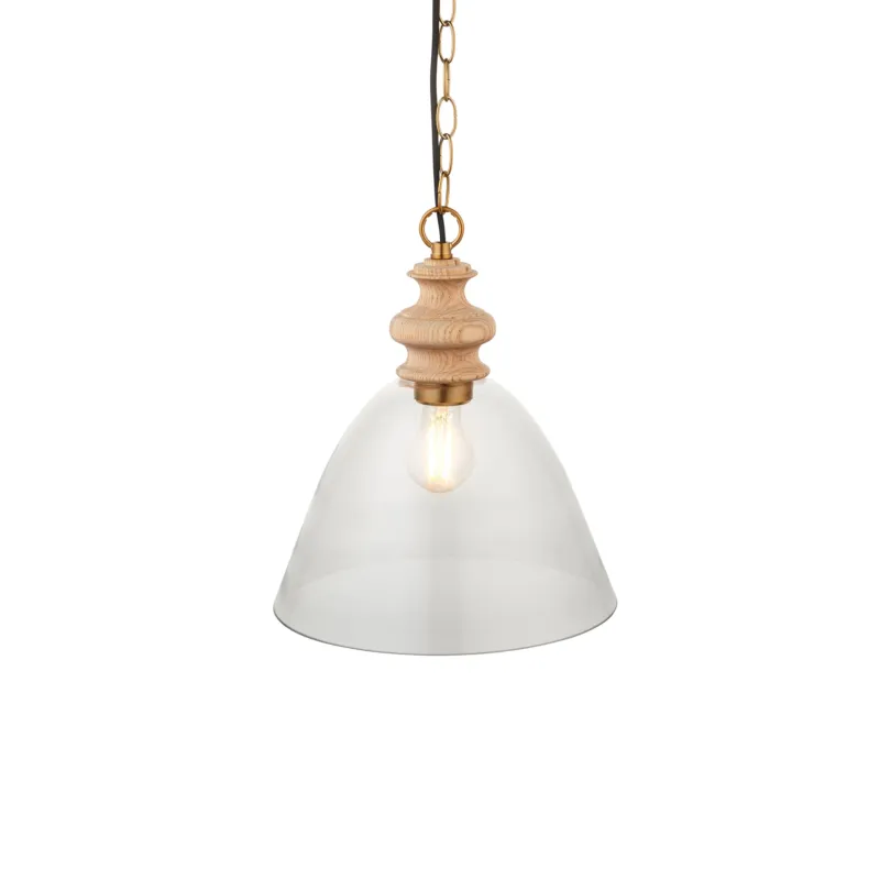 Lampa wisząca szklana z drewnem i mosiądzem 110825 z serii Cotswold - Endon Lighting Szybka dostawa