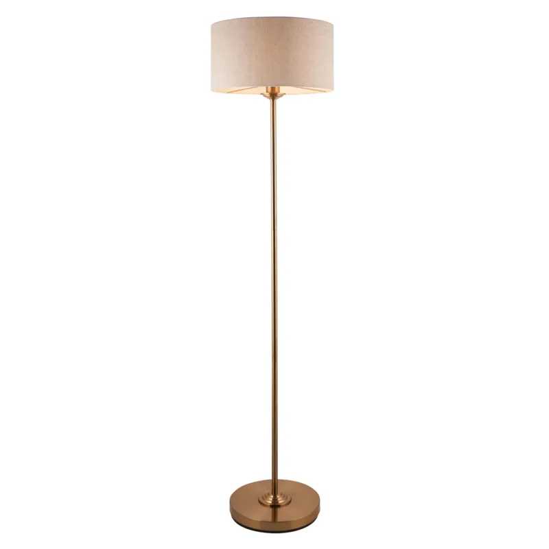 Oferta limitowana Lampa podłogowa mosiężna z beżowym abażurem 113461 z serii Highclere - Endon Lighting