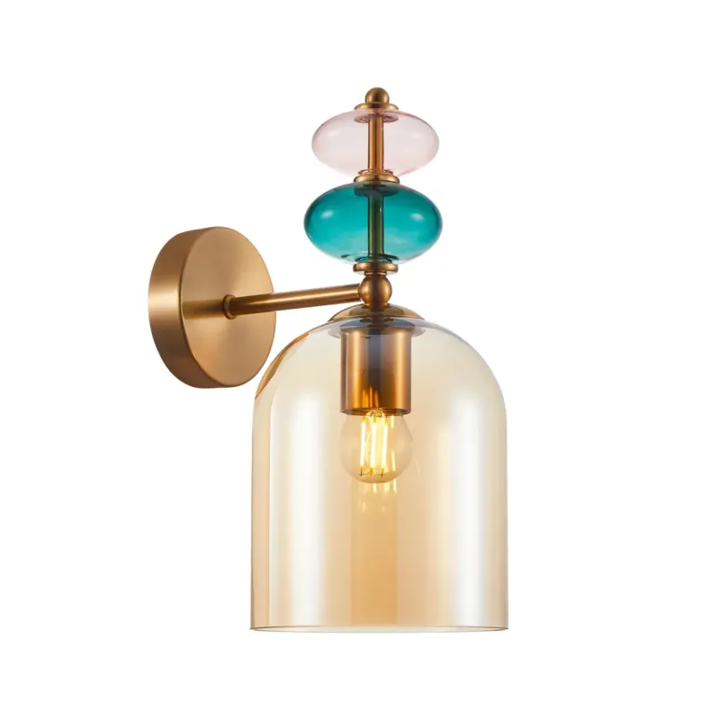 Kinkiet złoty z kolorowym szkłem WL-30263-1B-BRO-AMB z serii BUSCO - Lampy Italux Ograniczona ilość
