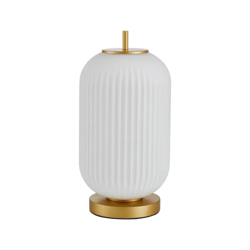 Tani Lampa stołowa szklana biała prążkowana złota TB-28798-1-GD-WH z serii OLMETO - Lampy Italux