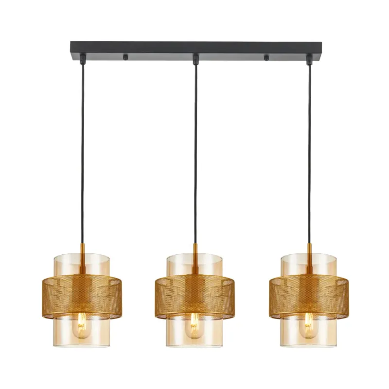 Do wyczerpania zapasów Lampa wisząca 3-punktowa złota szklana PND-22132-3S-GD-AMB z serii Vinoti - Lampy Italux