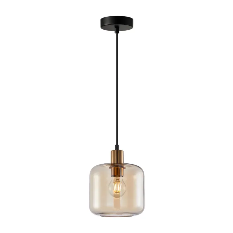 Dodaj do koszyka Lampa wisząca szklana bursztynowa z czarnymi detalami PND-29257A-1-BRO-AMB z serii ZONA - Lampy Italux