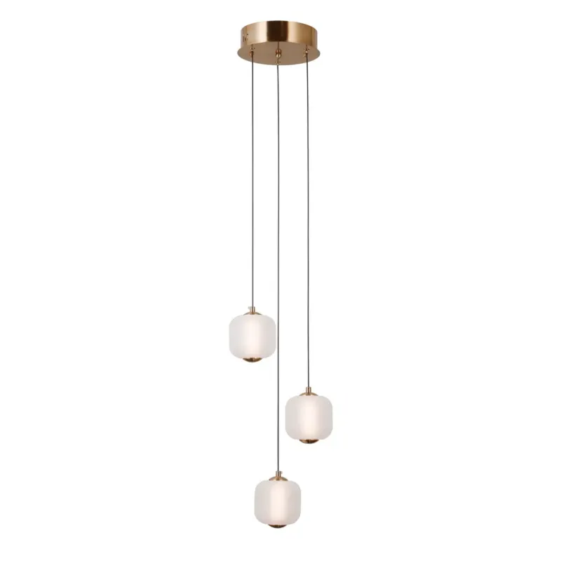 Zniżka Lampa wisząca złota 3-punktowa z mlecznymi kloszami PND-34362-3-HBR-OPAL z serii Ganti - Lampy Italux