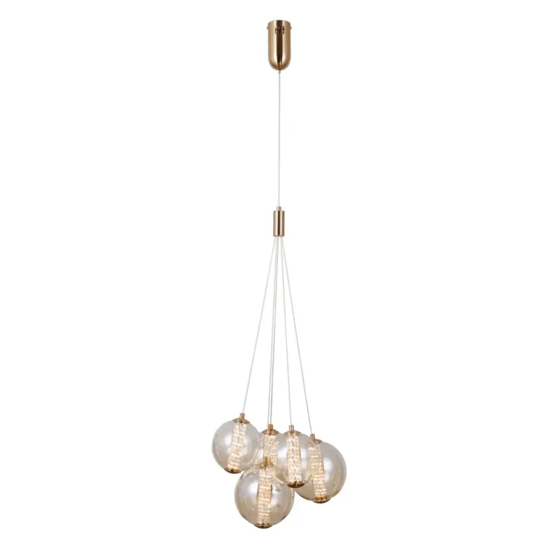 Bezpieczna płatność Lampa wisząca złota 5-punktowa szklana PND-34359-5-HBR-AMB z serii Butero - Lampy Italux
