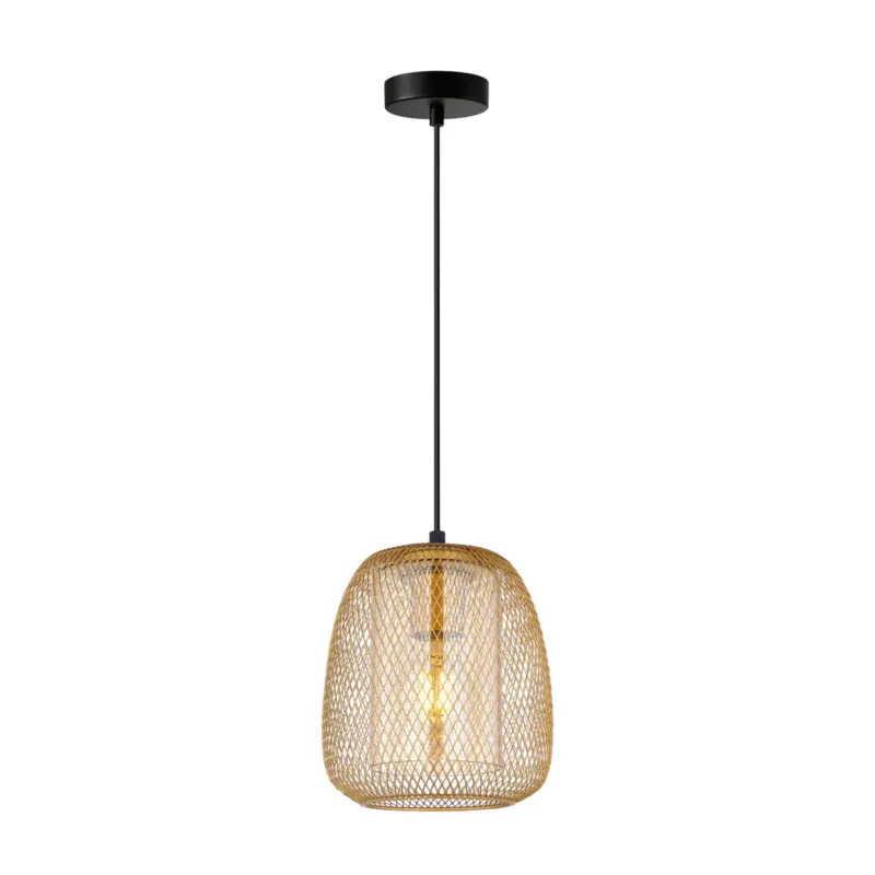 Lampa wisząca złota ażurowa ze szklanym kloszem PND-28612-GD-AMB z serii Amiria - Lampy Italux Dostępne od ręki