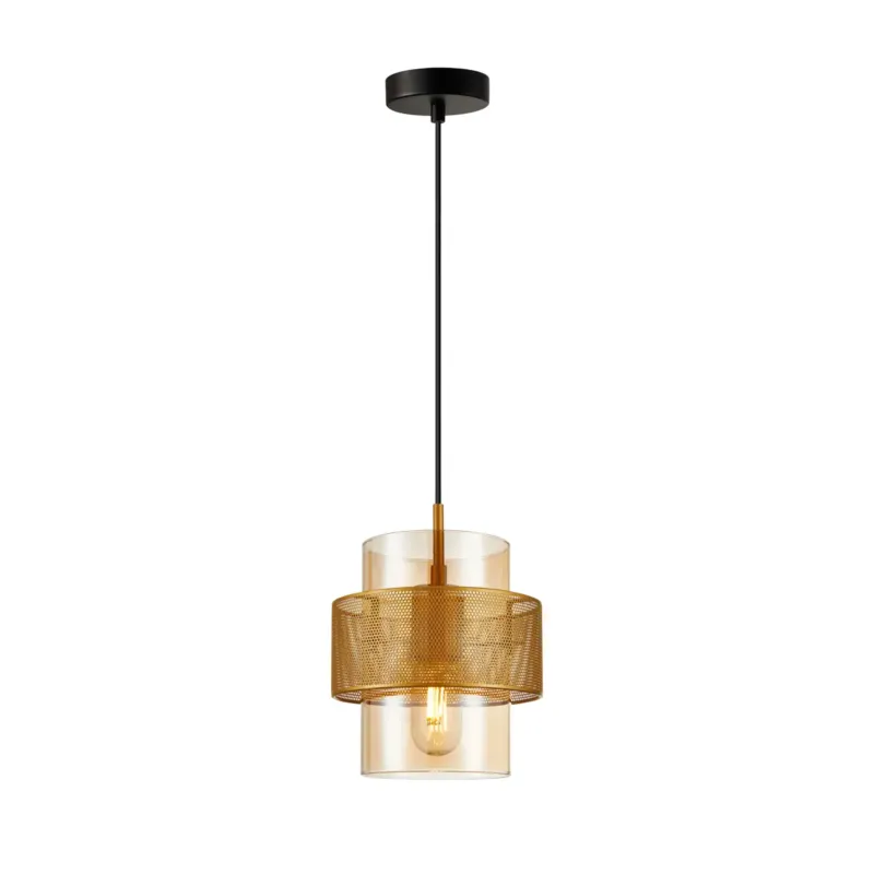 Lampa wisząca złota szklana z siatką PND-22132-1S-GD-AMB z serii VINOTI - Lampy Italux Wysoka jakość