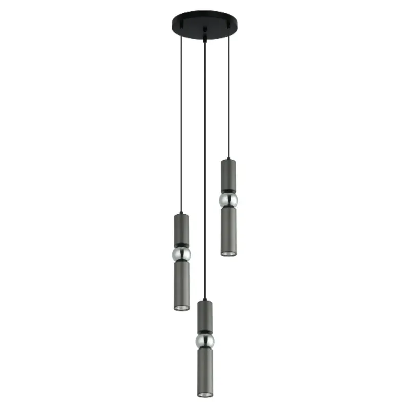 Bezpieczna płatność Lampa wisząca metalowa 3-punktowa czarno-chromowa PND-14290-3-GR z serii Isidora - Lampy Italux
