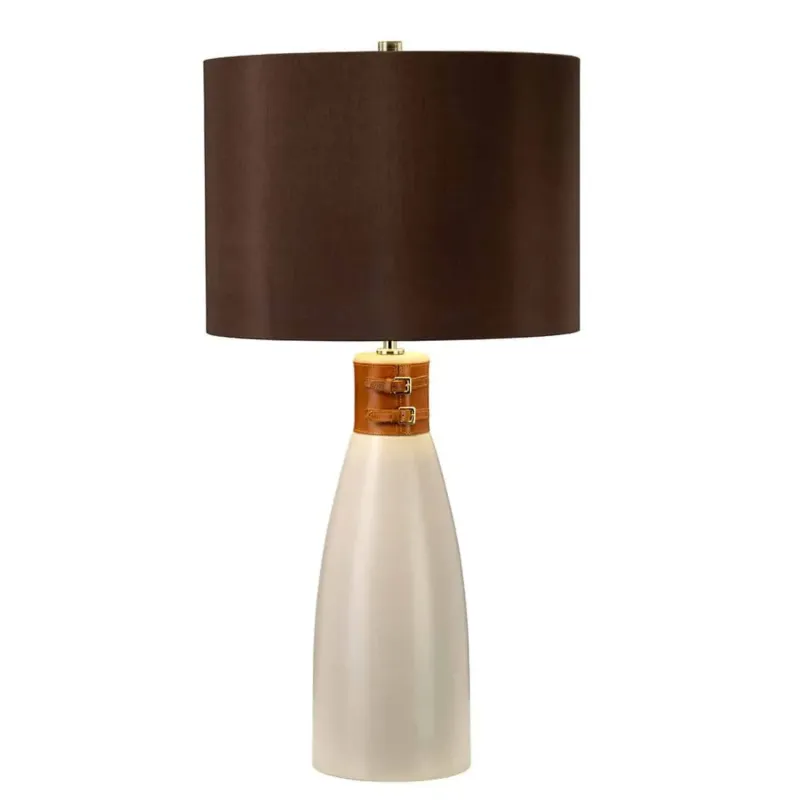 Lampa stołowa ceramiczna biało-brązowa z abażurem HAMMERSMITH/TL z serii HAMMERSMITH - Elstead Lighting Ostatnie sztuki