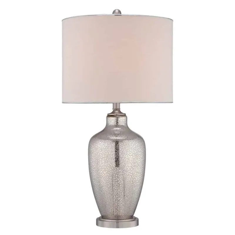 Cena promocyjna Lampa stołowa szklana srebrna z beżowym abażurem QZ/NICOLLS z serii NICOLLS - Elstead Lighting