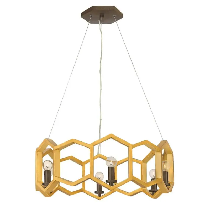 Łatwy zwrot Lampa wisząca metalowa złota 6-punktowa HK/MOXIE6/P SSG z serii MOXIE - Elstead Lighting