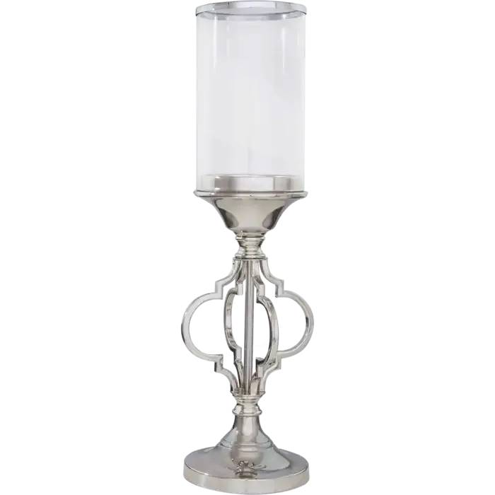 Świecznik metalowy srebrny ze szklanym kloszem 54cm D01530 z serii MOROCCO - Cosmo Light Nowy