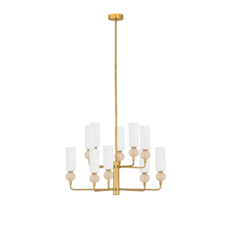 Żyrandol szklany 10 punktowy Molafine 66cm biały / trawertyn / złoty Oferta limitowana